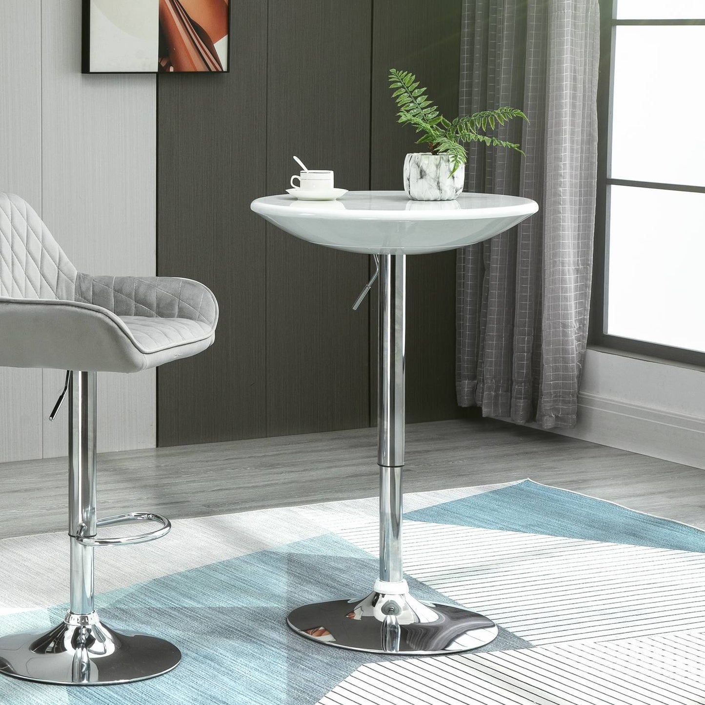 Bar table, Adjustable Height, White metal, Ø61 X 76-97 Cm