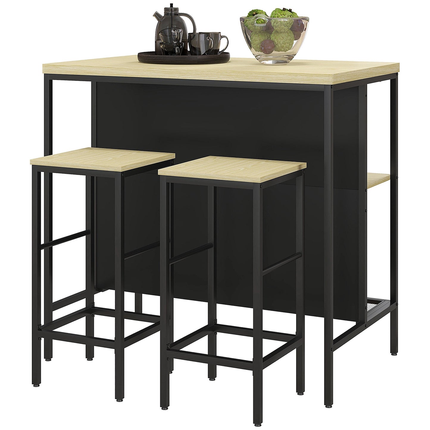 Modern 3-piece bar table set with oak and steel