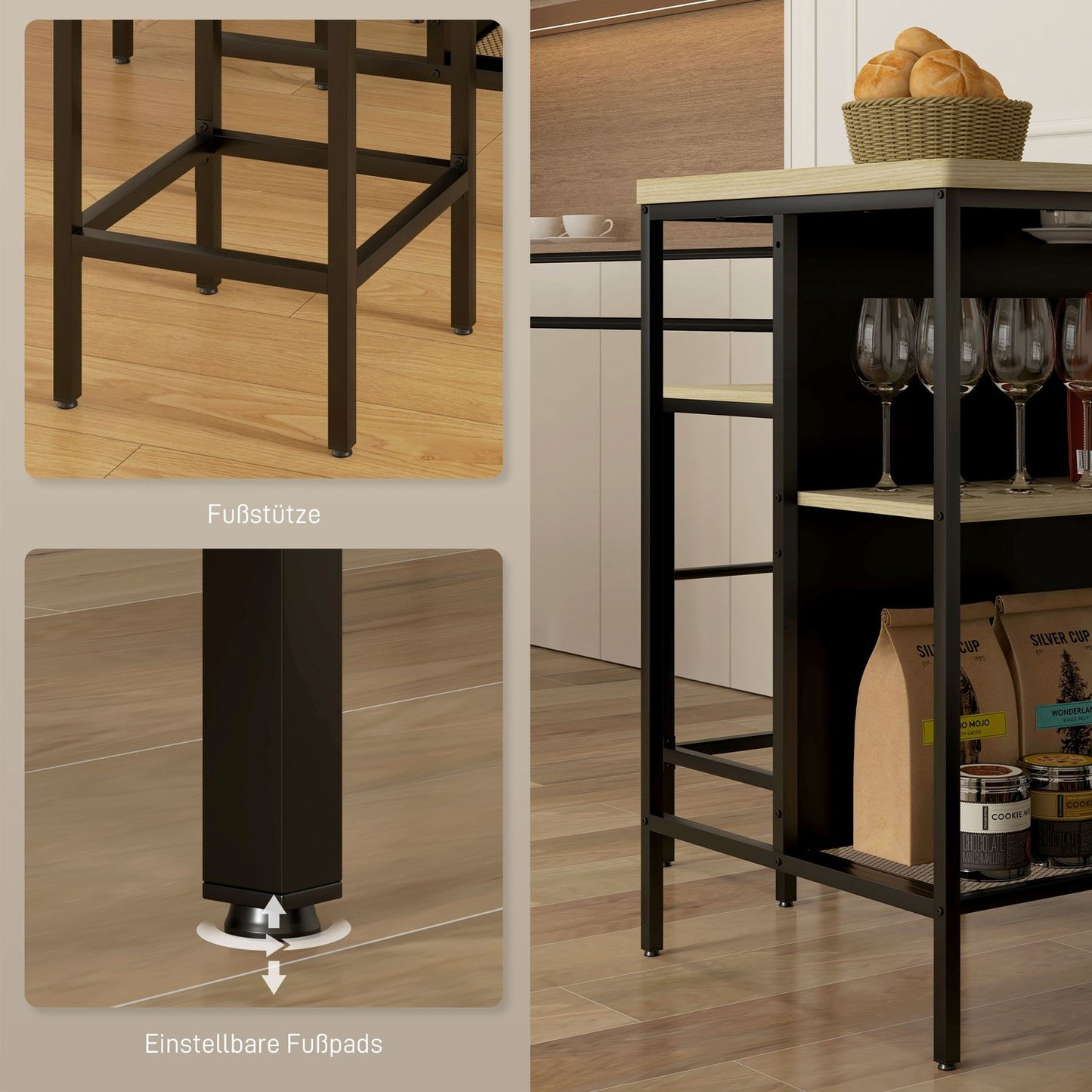 Modern 3-piece bar table set with oak and steel