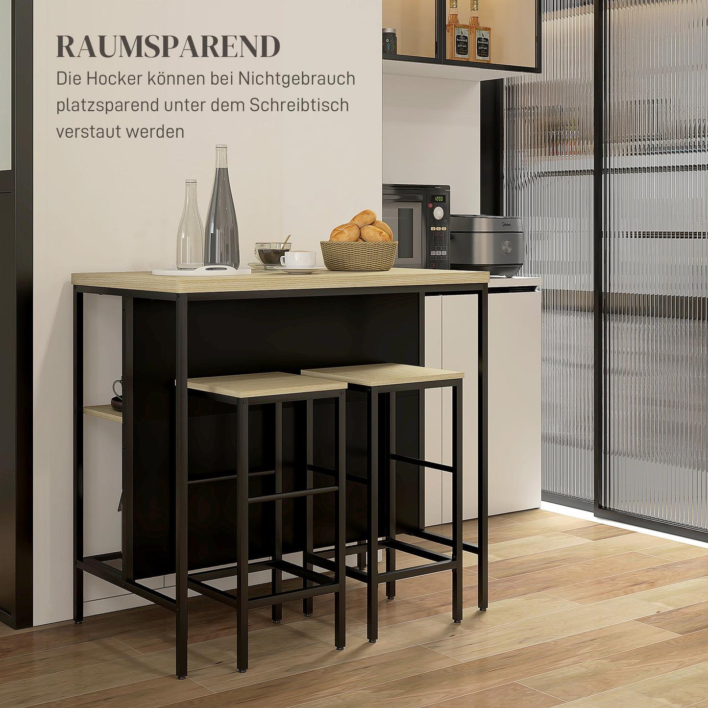 Modern 3-piece bar table set with oak and steel