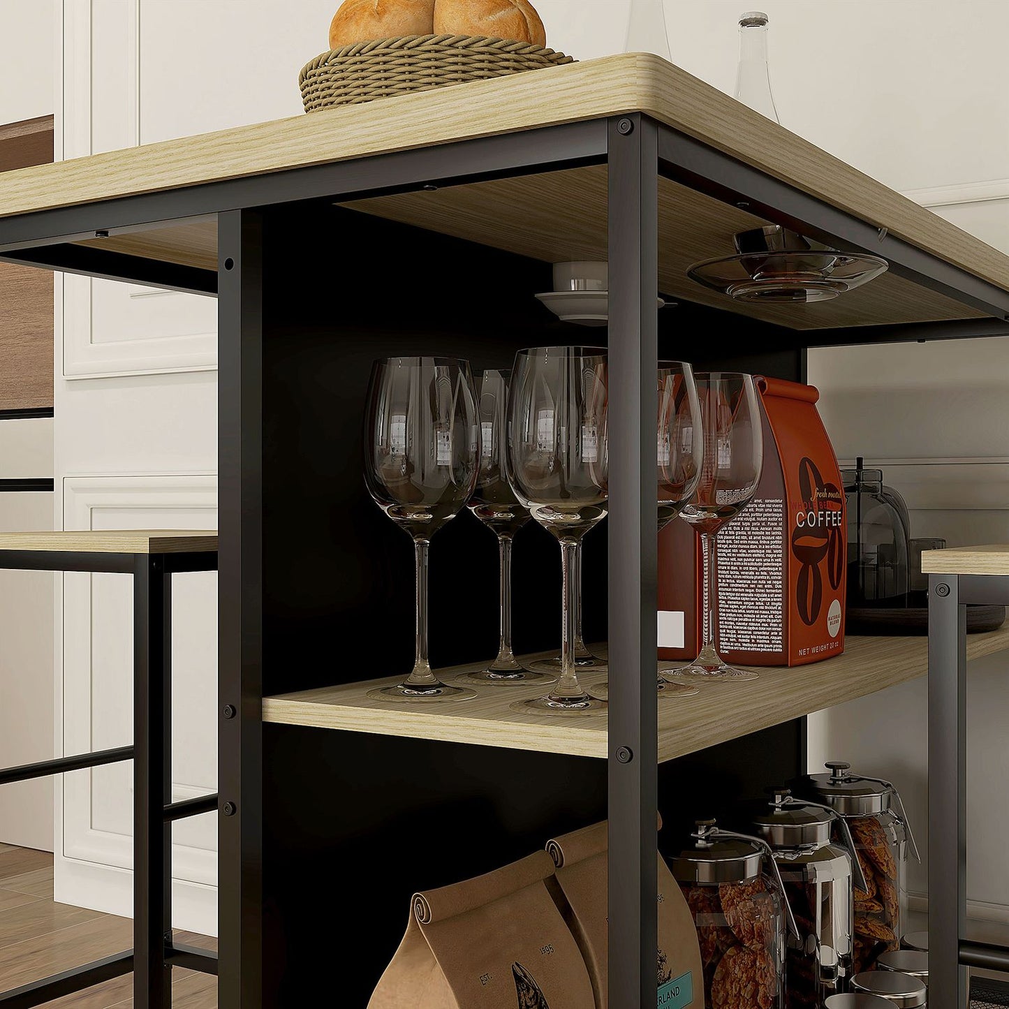 Modern 3-piece bar table set with oak and steel