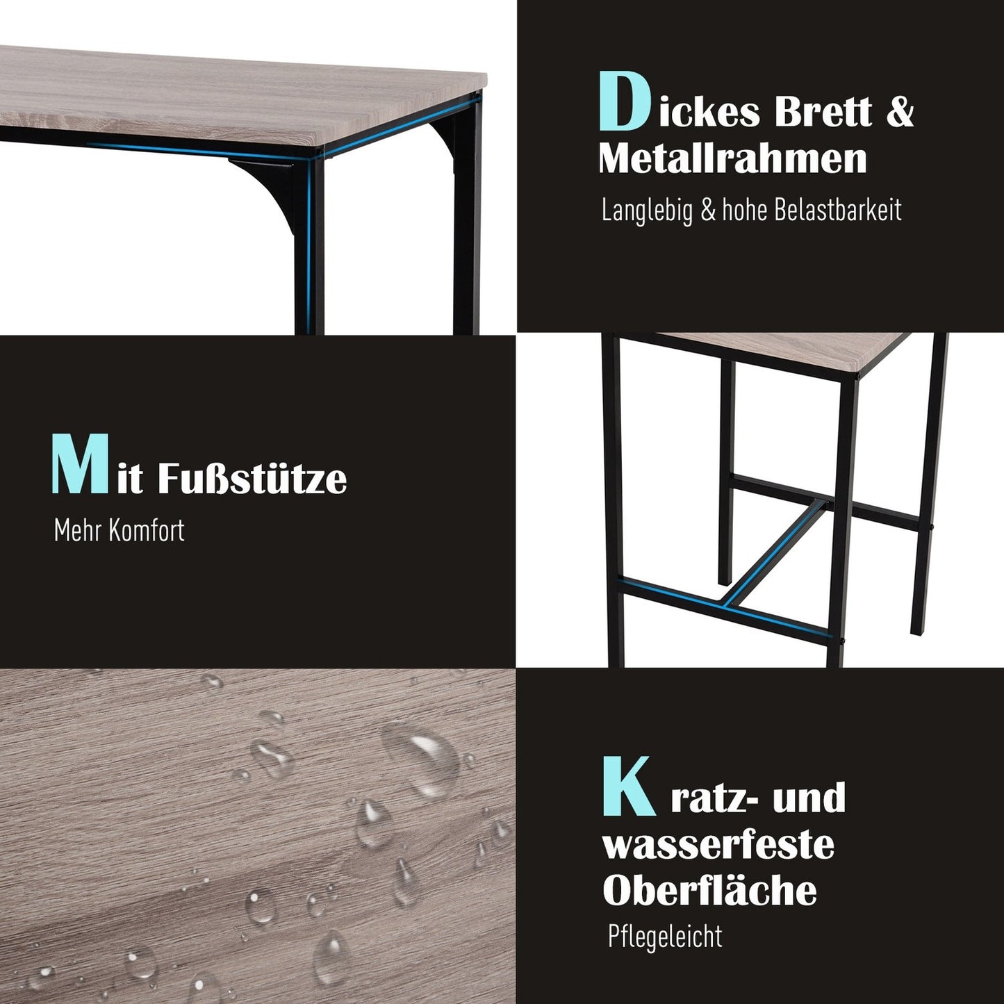 3-piece bar table set with two chairs, natural MDF