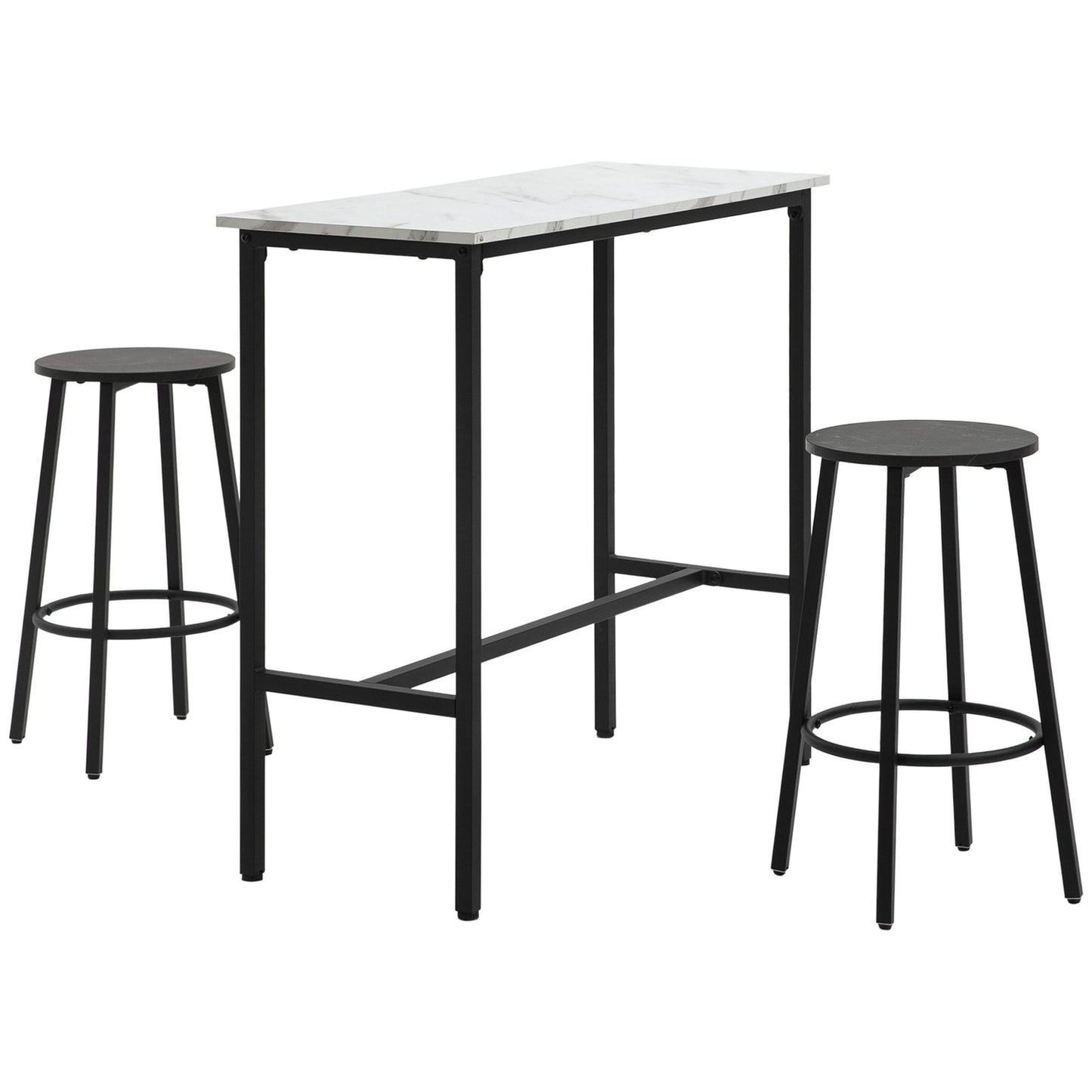 3-piece dining table set in steel with white and black stools