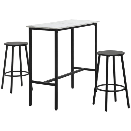 3-piece dining table set in steel with white and black stools