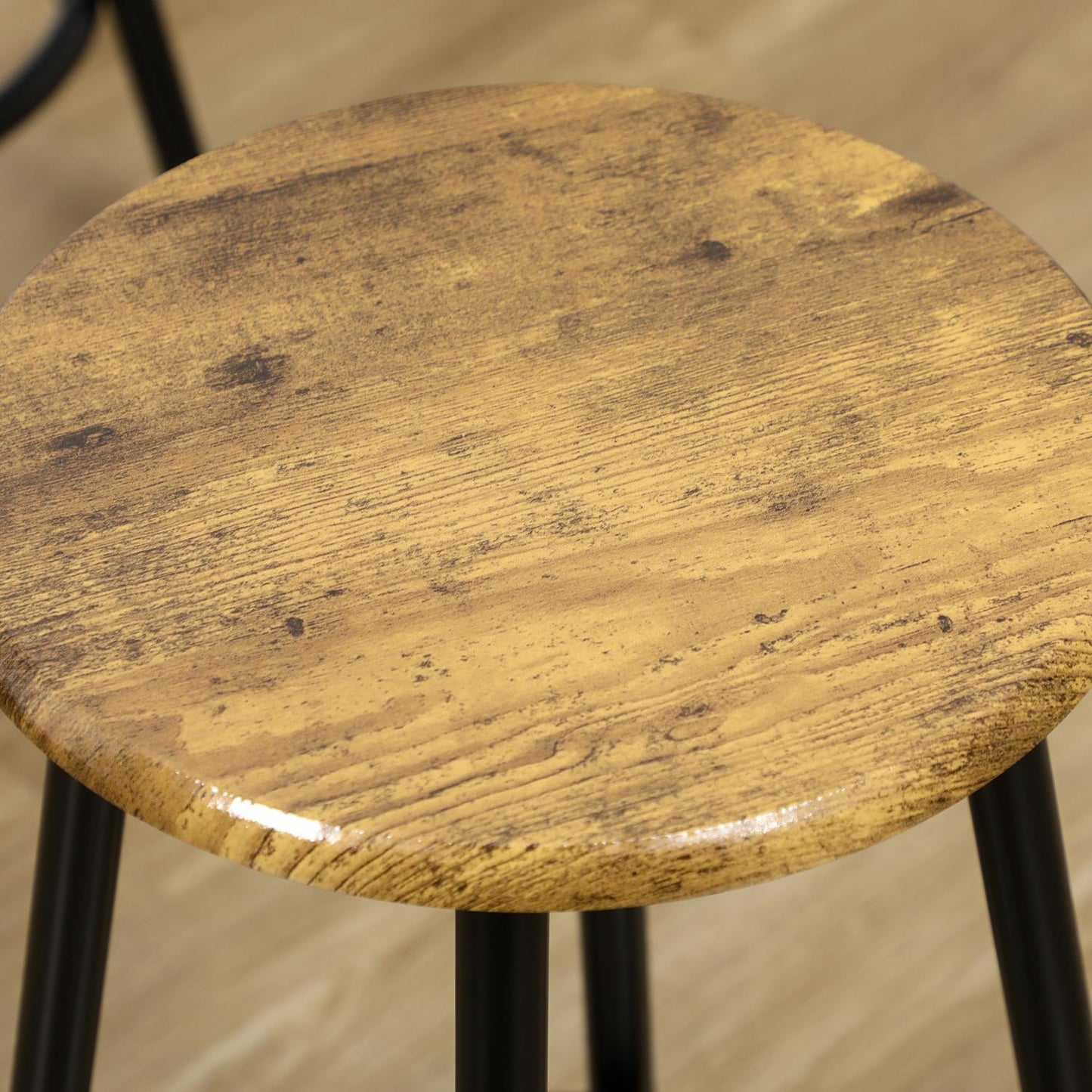 Industrial bar table set with 4 stools, rustic brown