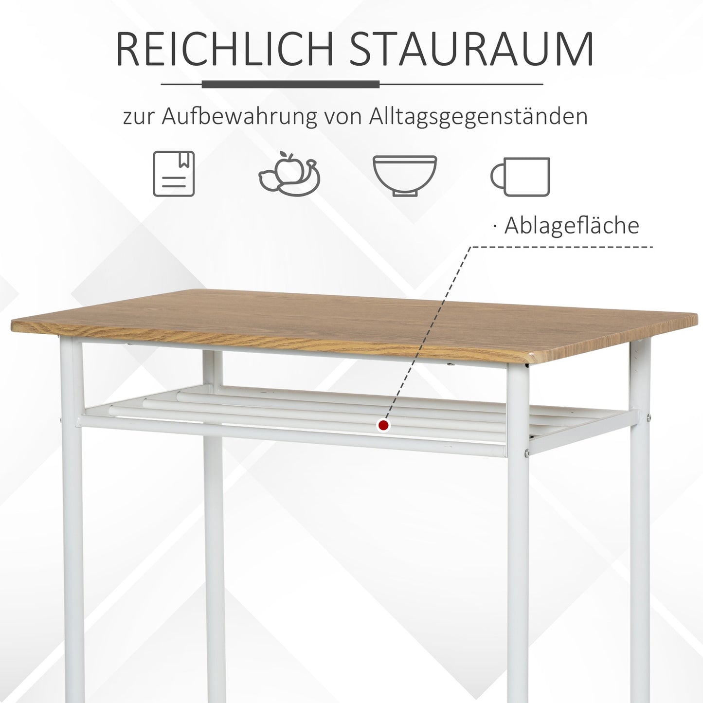 Bar table and chairs with storage shelf and door mat