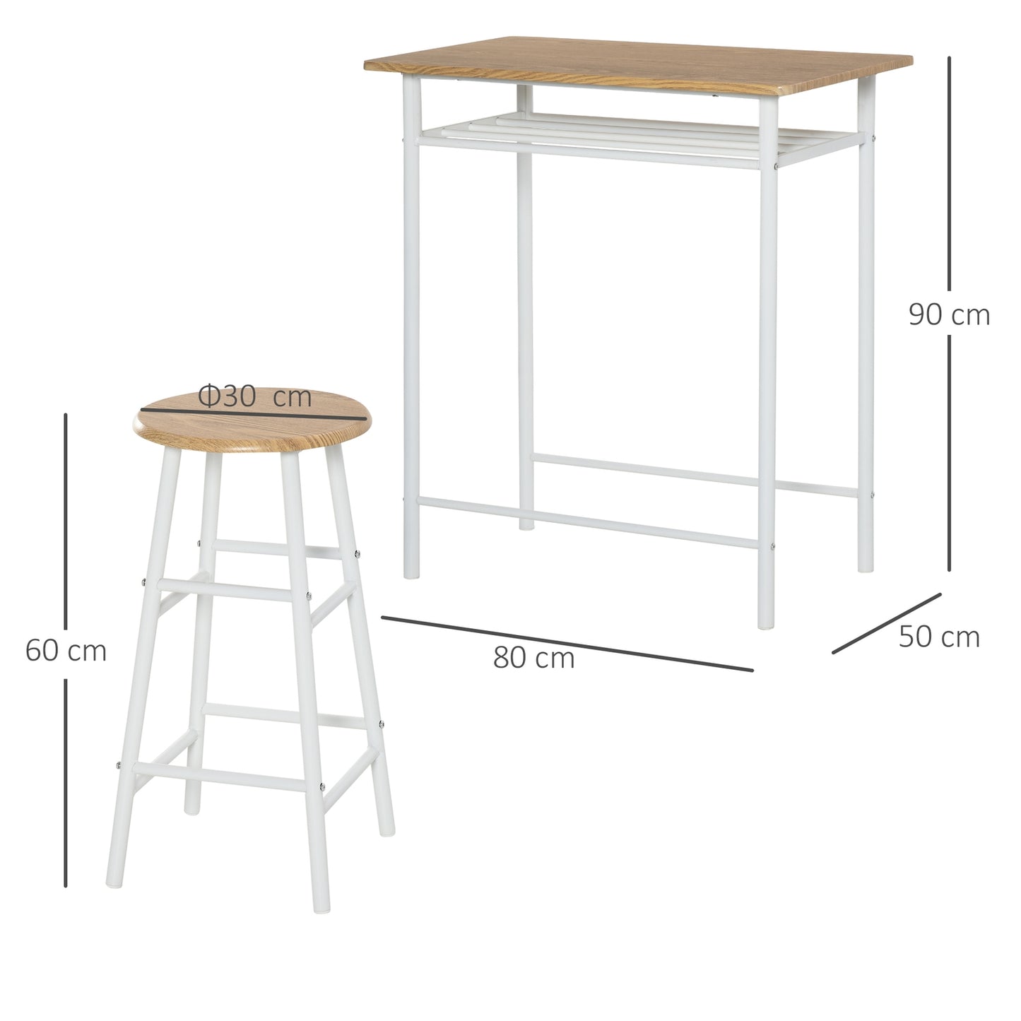 Bar table and chairs with storage shelf and door mat