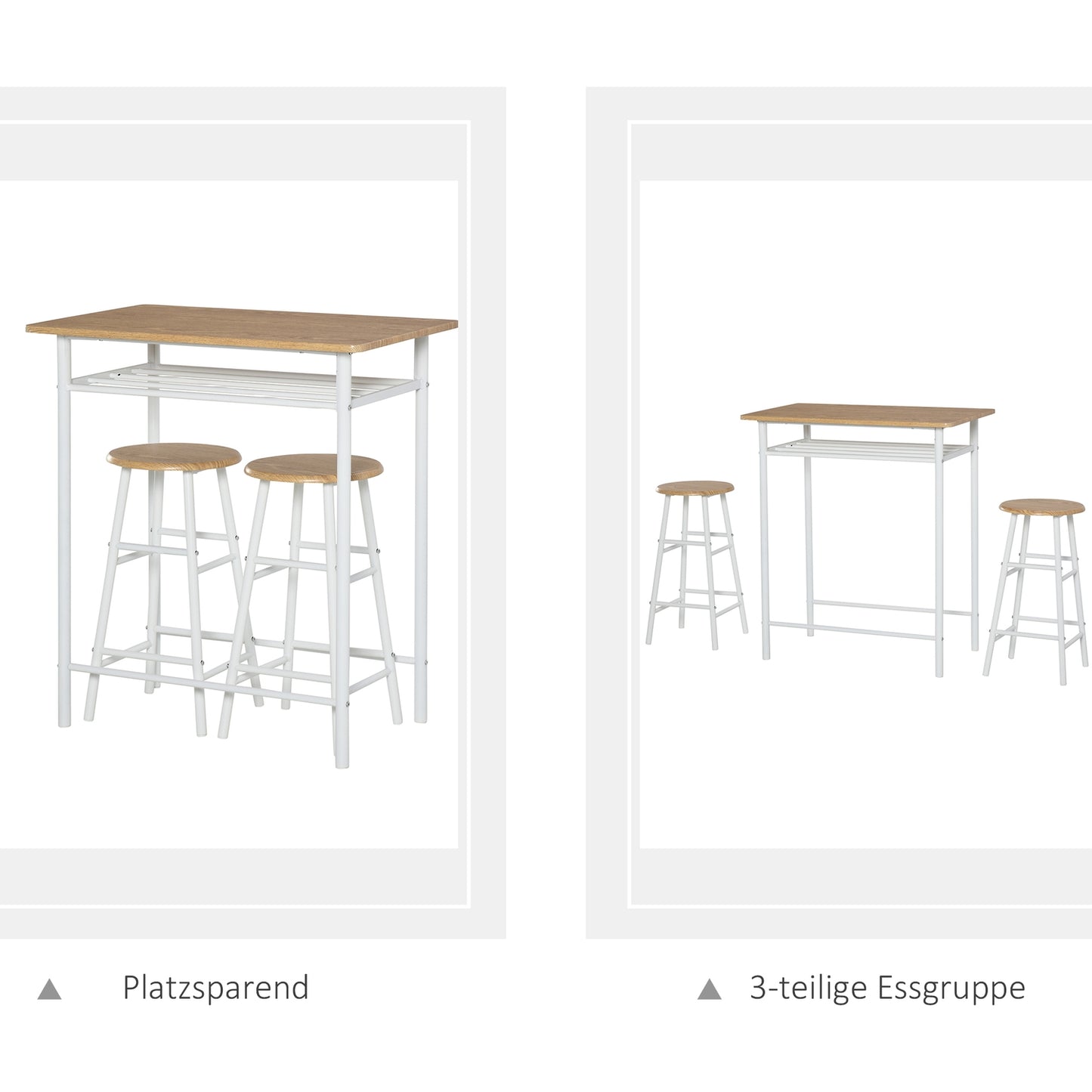 Bar table and chairs with storage shelf and door mat