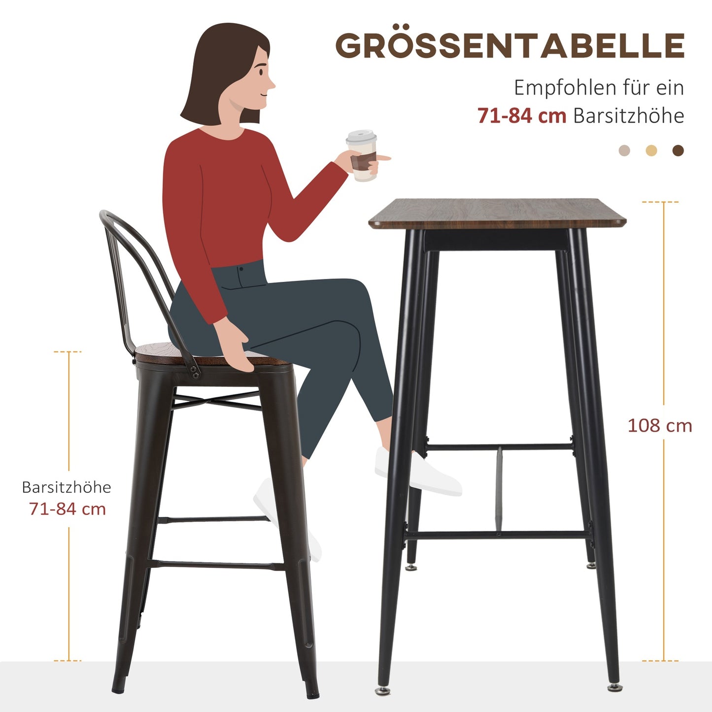 Industrial bar table with metal frame - walnut, 118x58x108cm