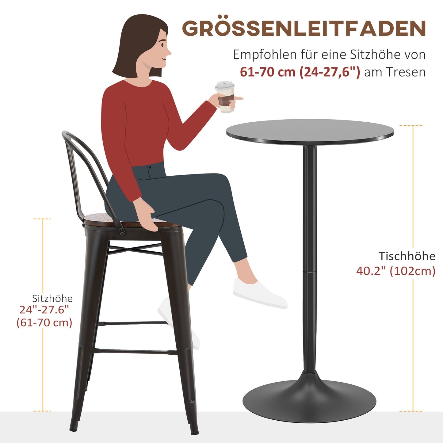 Bar Table for 2, Round, 60x60x102 cm, Black