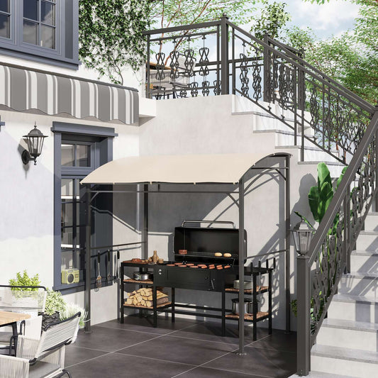 Grill roof with UV-resistant rain cover, beige steel frame