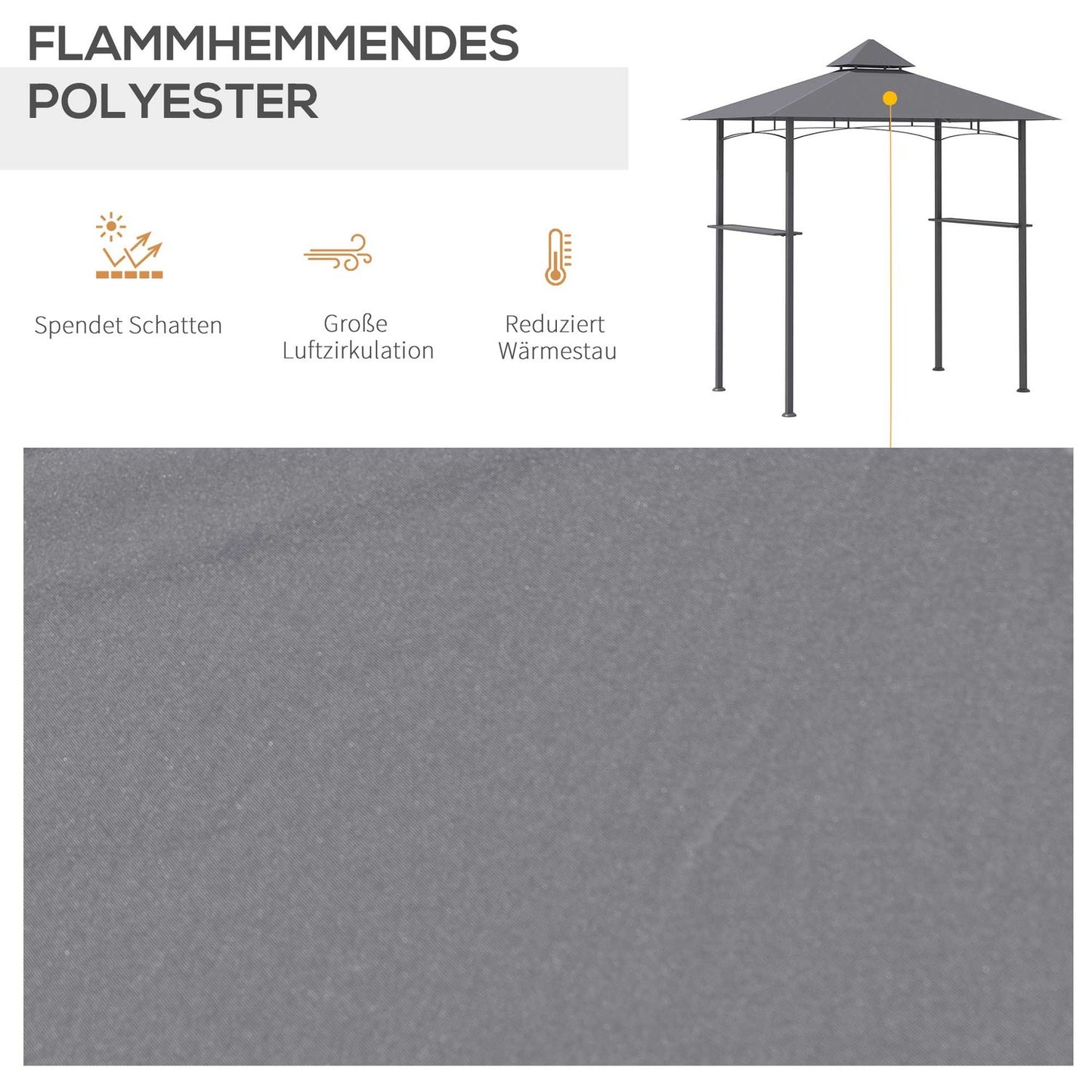 Grill Gazebo, Flame protection, Grey, 245x148x252 cm