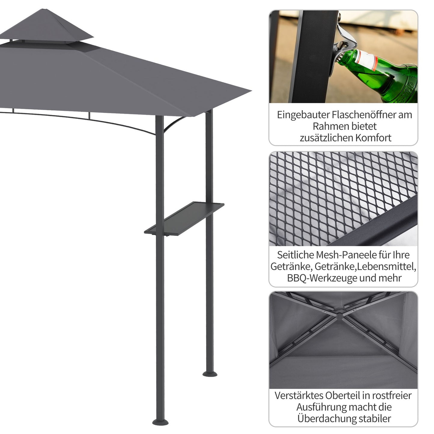 Grill Gazebo, Flame protection, Grey, 245x148x252 cm