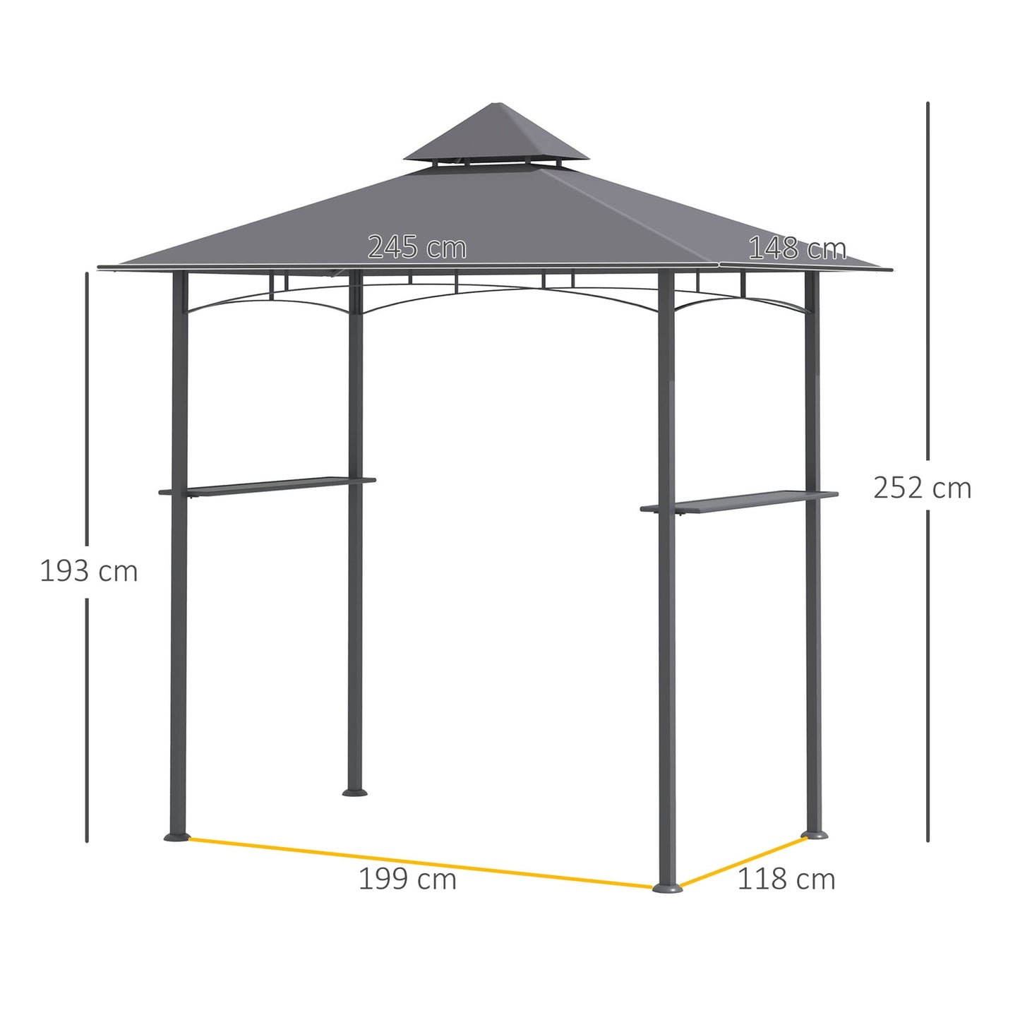 Grill Gazebo, Flame protection, Grey, 245x148x252 cm