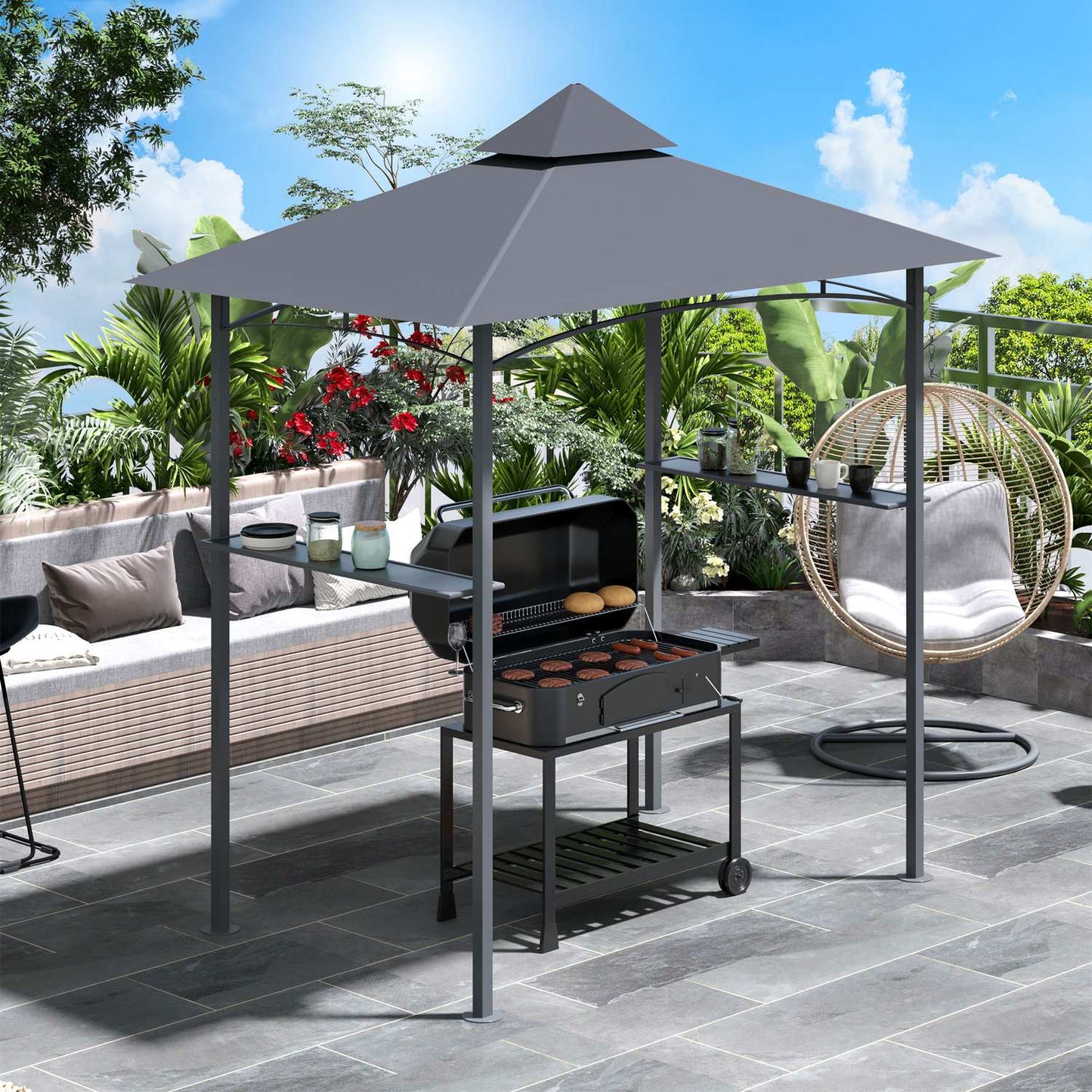Grill Gazebo, Flame protection, Grey, 245x148x252 cm