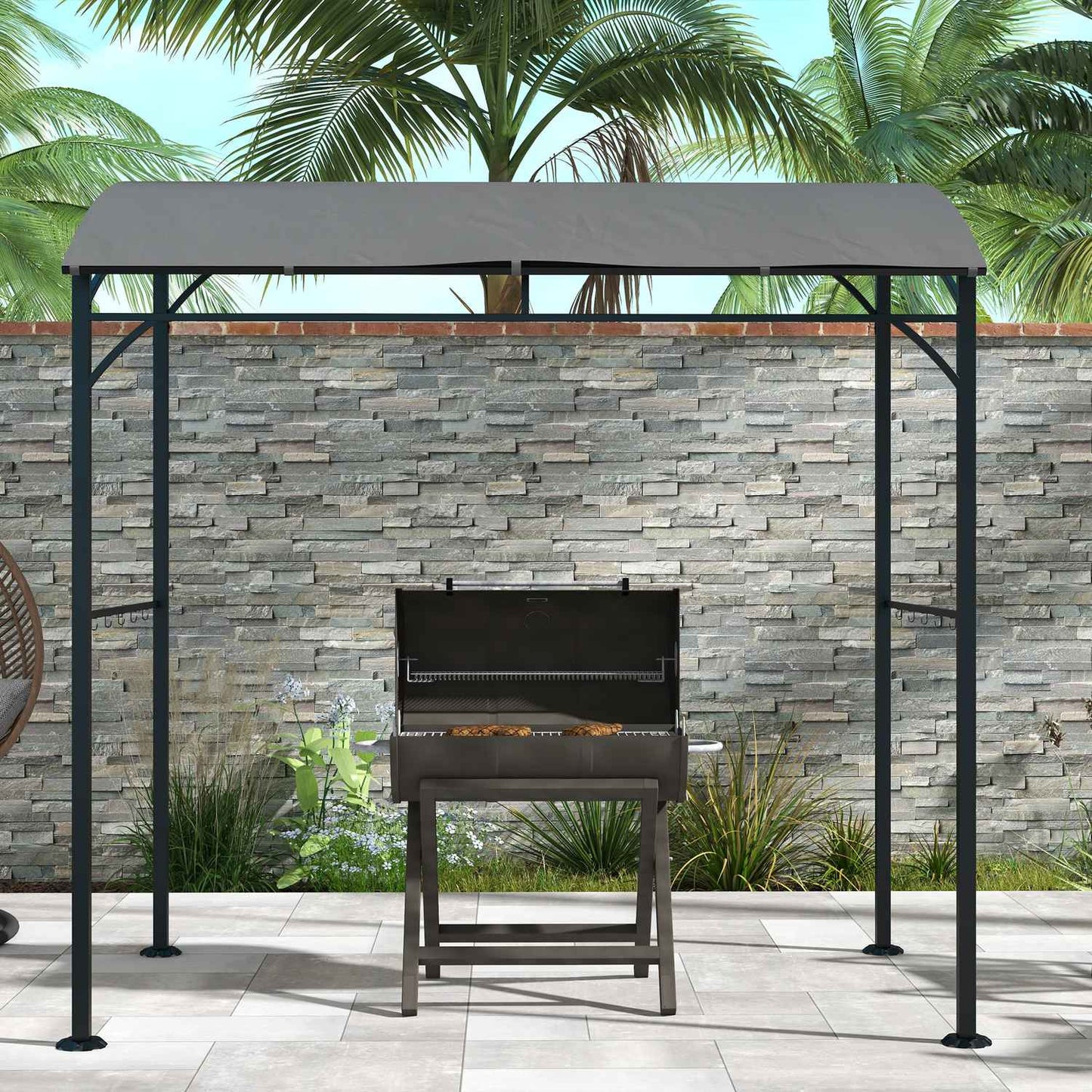 Water-resistant barbecue pavilion, curved roof, 215x150x220 cm, dark gray
