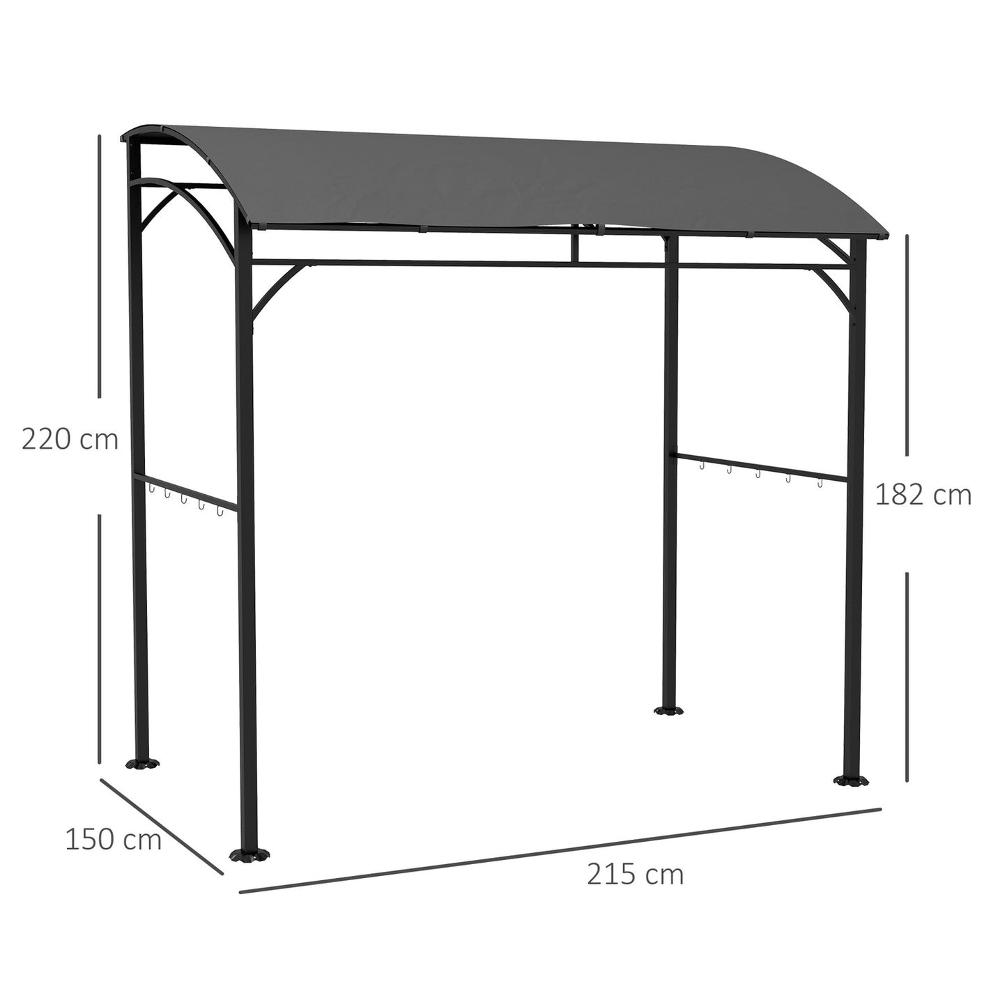 Water-resistant barbecue pavilion, curved roof, 215x150x220 cm, dark gray