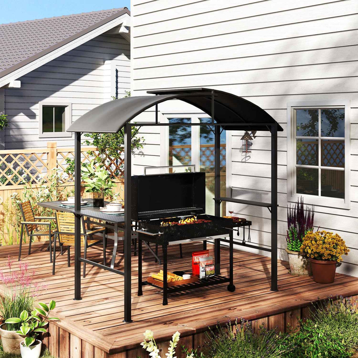 Windproof steel barbecue pavilion, double roof, UV protection