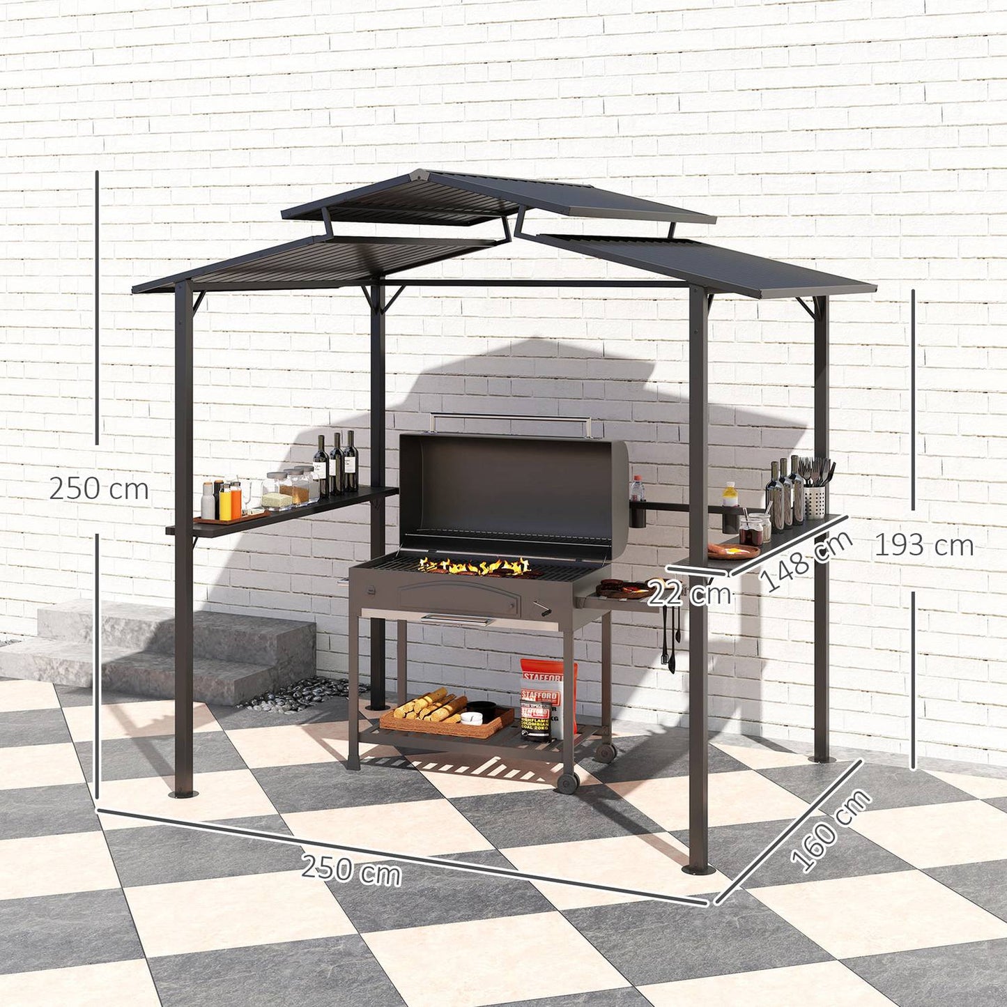 Waterproof barbecue pavilion with UV protection - 250x160x250cm
