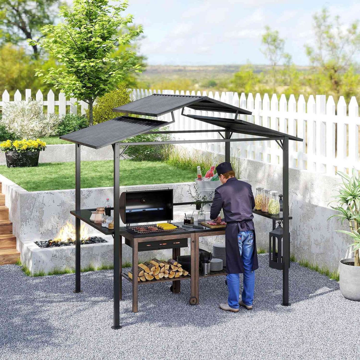 Waterproof barbecue pavilion with UV protection - 250x160x250cm