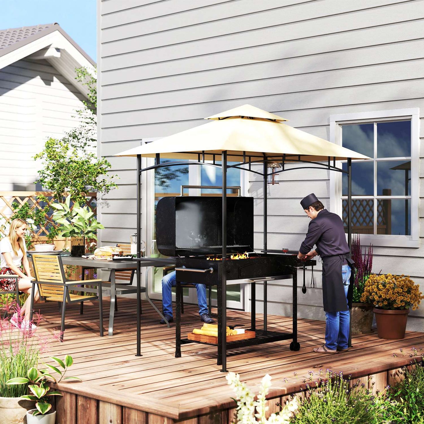 BBQ Gazebo, water repellent, flame retardant, 240x150x258cm