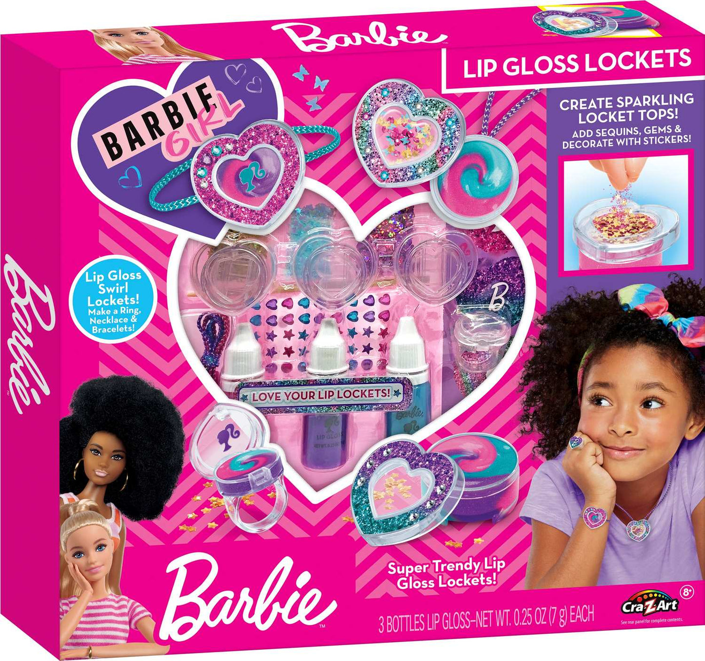 Barbie Lip Gloss Lockets Set Sparkling Sweet Heart