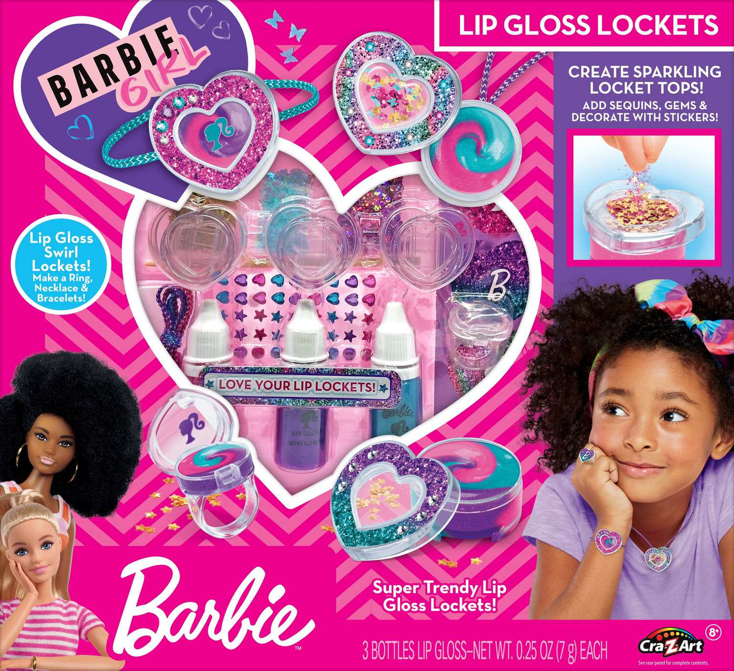 Barbie Lip Gloss Lockets Set Sparkling Sweet Heart