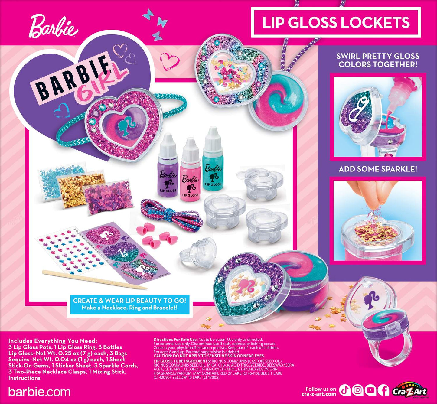 Barbie Lip Gloss Lockets Set Sparkling Sweet Heart
