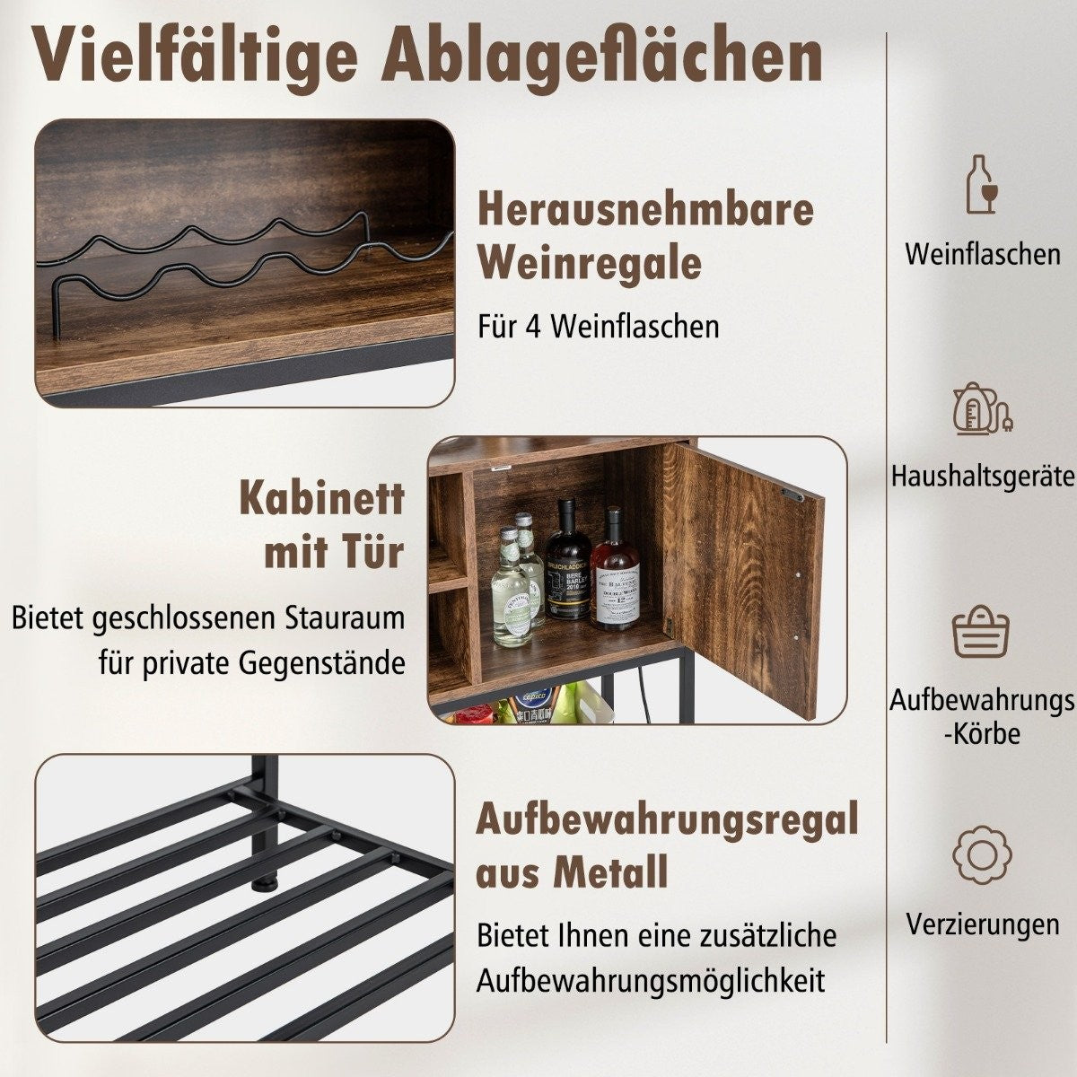 Bar cabinet with wine racks and shelves wooden console table with metal frame for dining room 100 x 35 x 83 cm coffee
