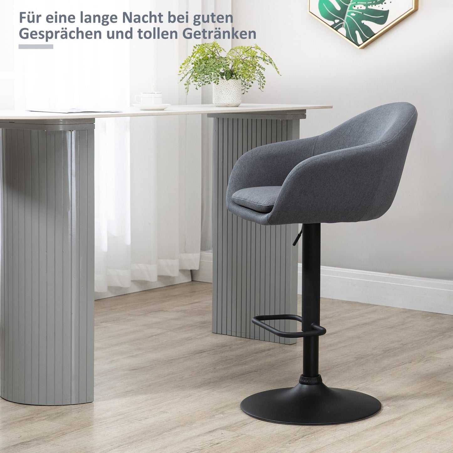 Adjustable bar stool, 360° rotatable, linen look, dark grey