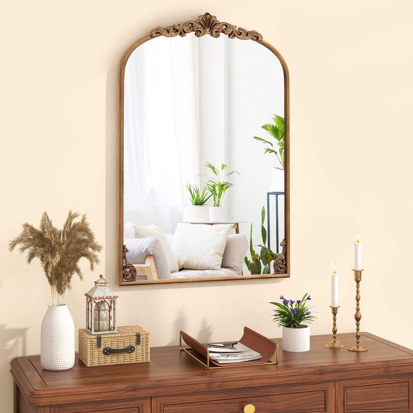 Baroque Wall Mirror, Gold Metal Frame, 90 x 61 cm