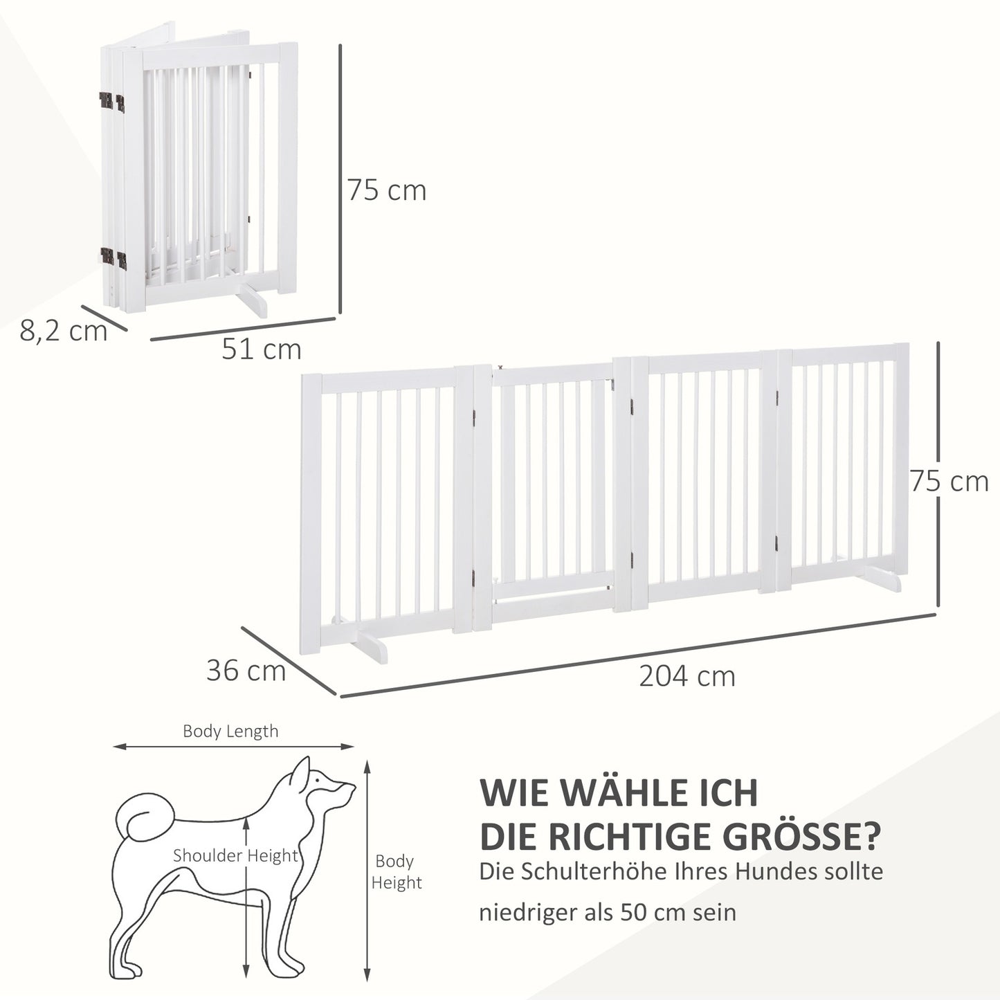Freestanding wooden dog gate with door, foldable 75cm