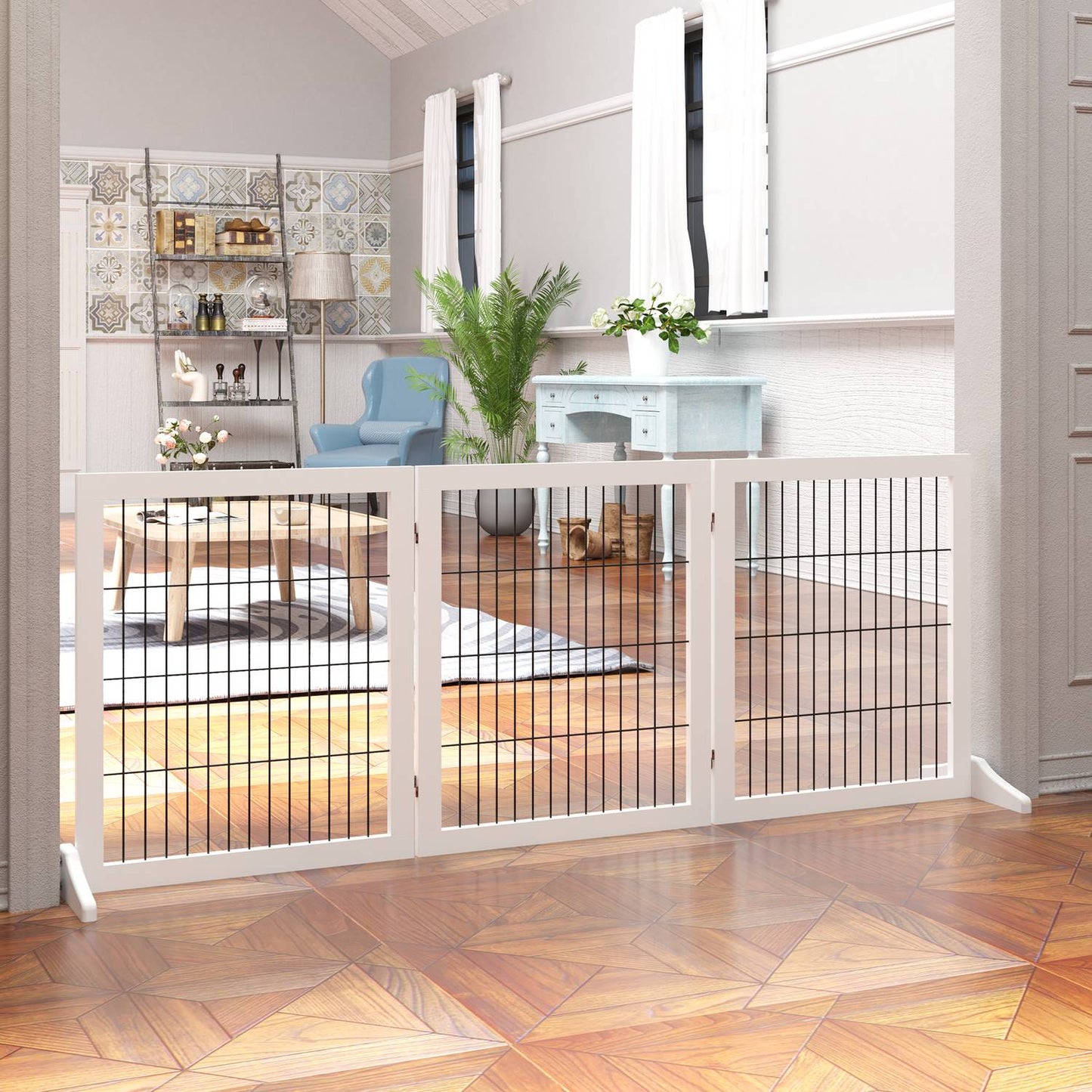Dog barrier gate, Pine, White, 185x36x71 cm