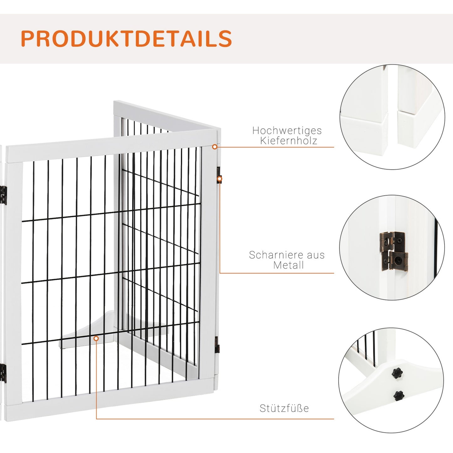 Dog barrier gate, Pine, White, 185x36x71 cm