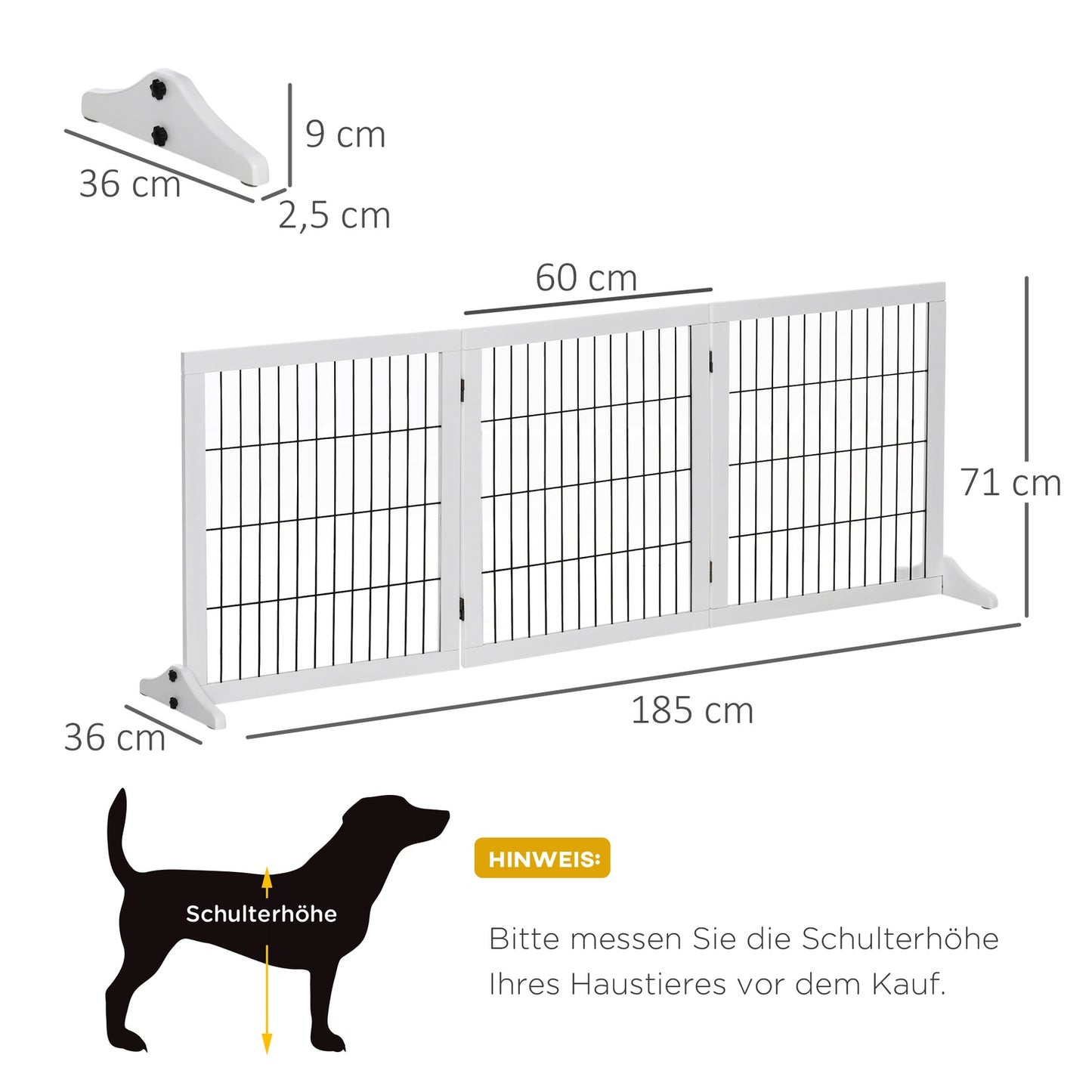 Dog barrier gate, Pine, White, 185x36x71 cm