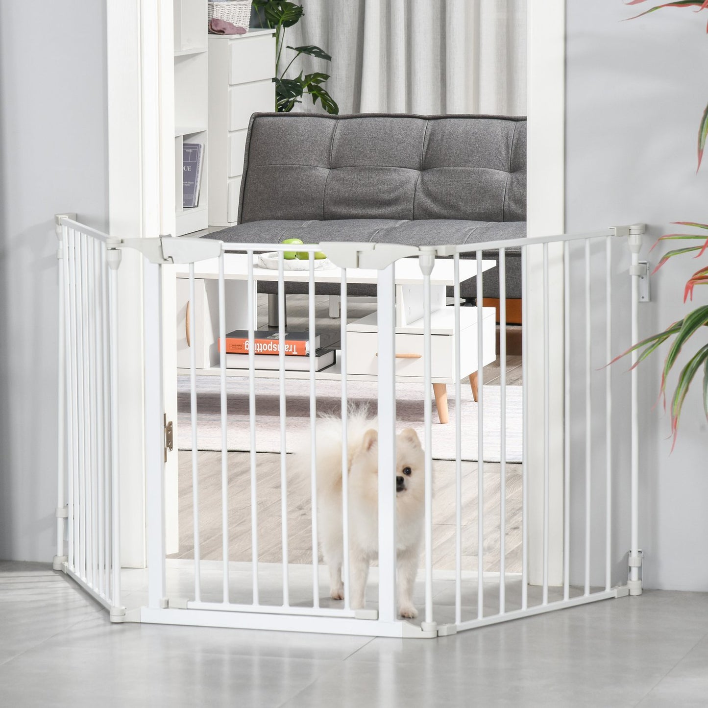 Dog Barrier Gate – Metal & Plastic, 180x74.5 cm, White