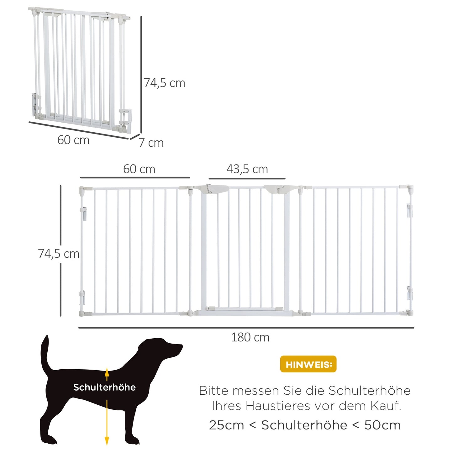 Dog Barrier Gate – Metal & Plastic, 180x74.5 cm, White