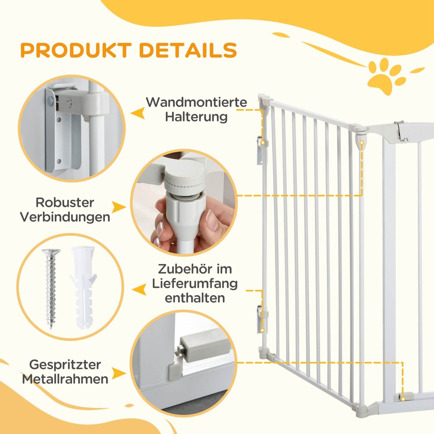 Dog Barrier Gate – Metal & Plastic, 180x74.5 cm, White