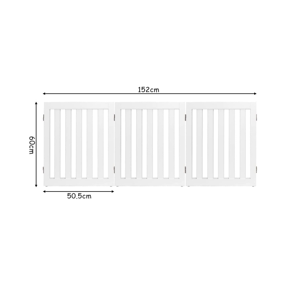 Barrier gate for dogs, 60 cm high, protective gate made of wood, foldable, 3 panels, white