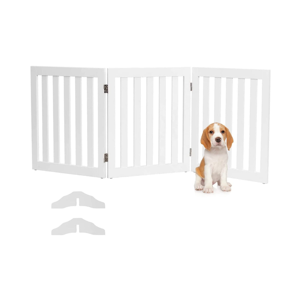 Barrier gate for dogs, 60 cm high, protective gate made of wood, foldable, 3 panels, white