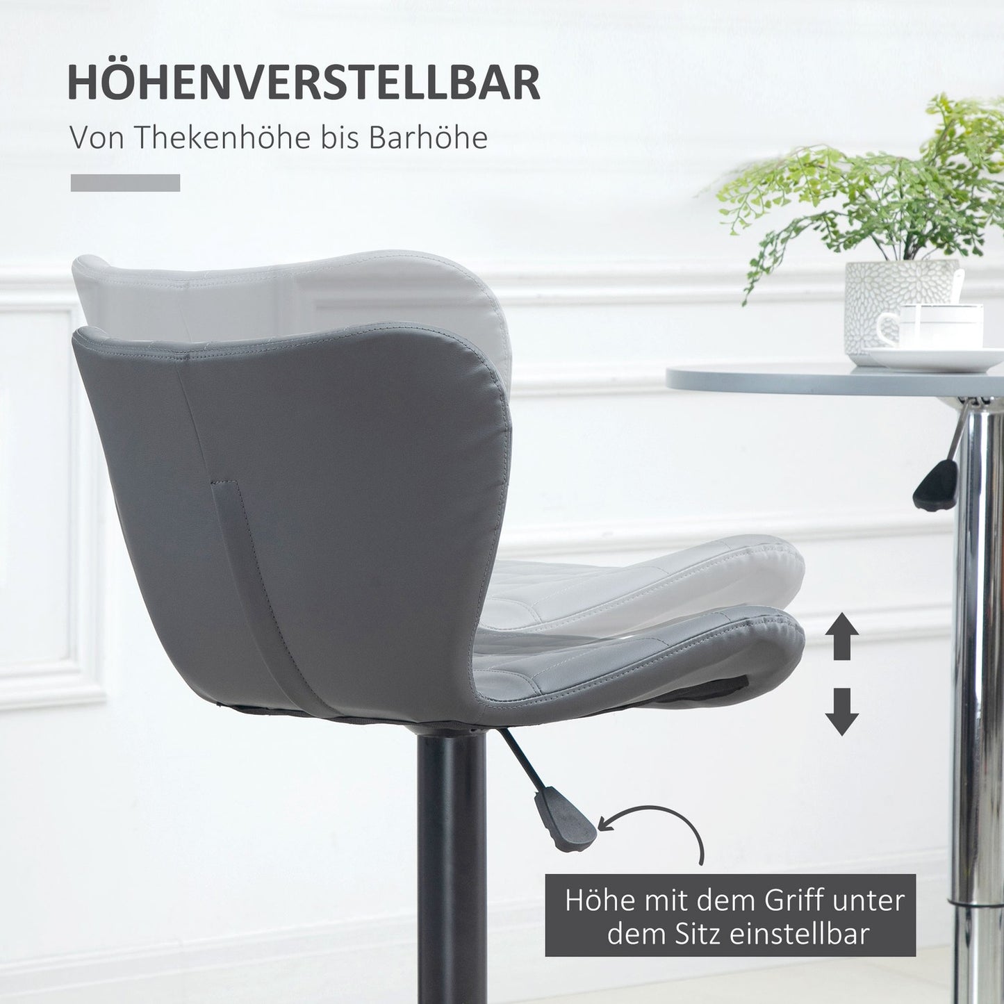 Adjustable Gray Bar Stools Set of 2 - Backrest & Footrest
