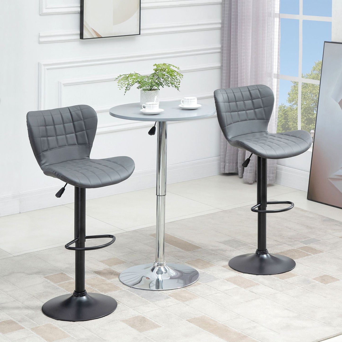 Adjustable Gray Bar Stools Set of 2 - Backrest & Footrest