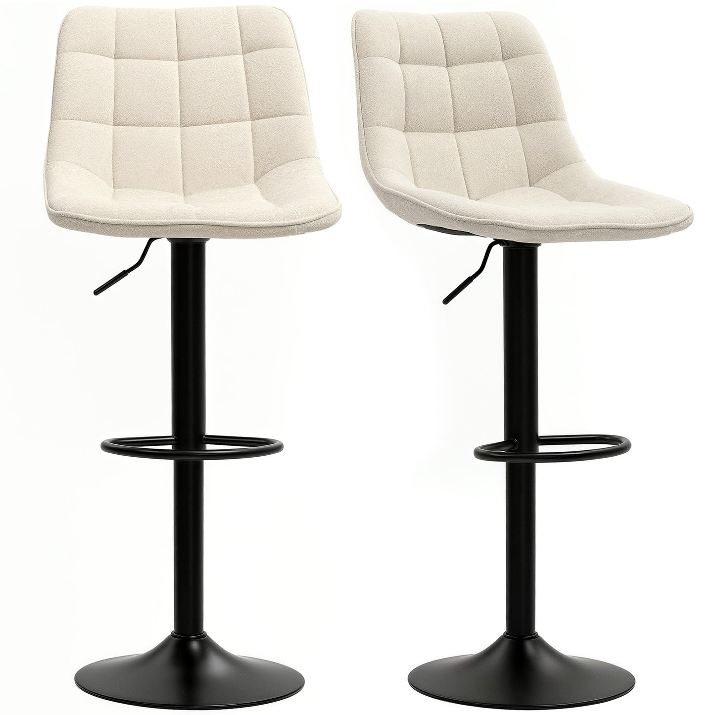 Height-adjustable beige bar stools, set of 2, 360° rotatable