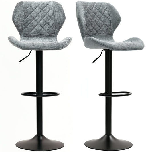 Adjustable Bar Stool Set of 2 - Upholstered Gray Swivel Stools