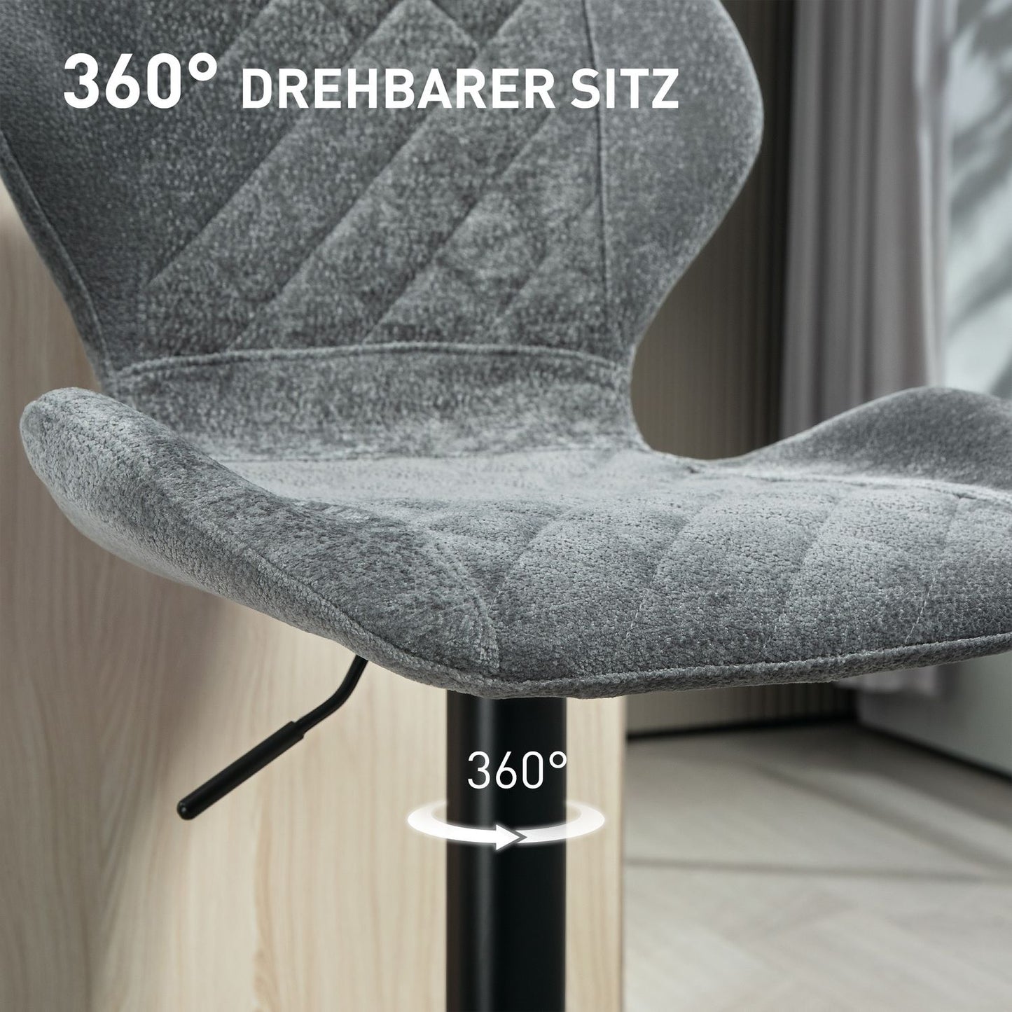 Adjustable Bar Stool Set of 2 - Upholstered Gray Swivel Stools
