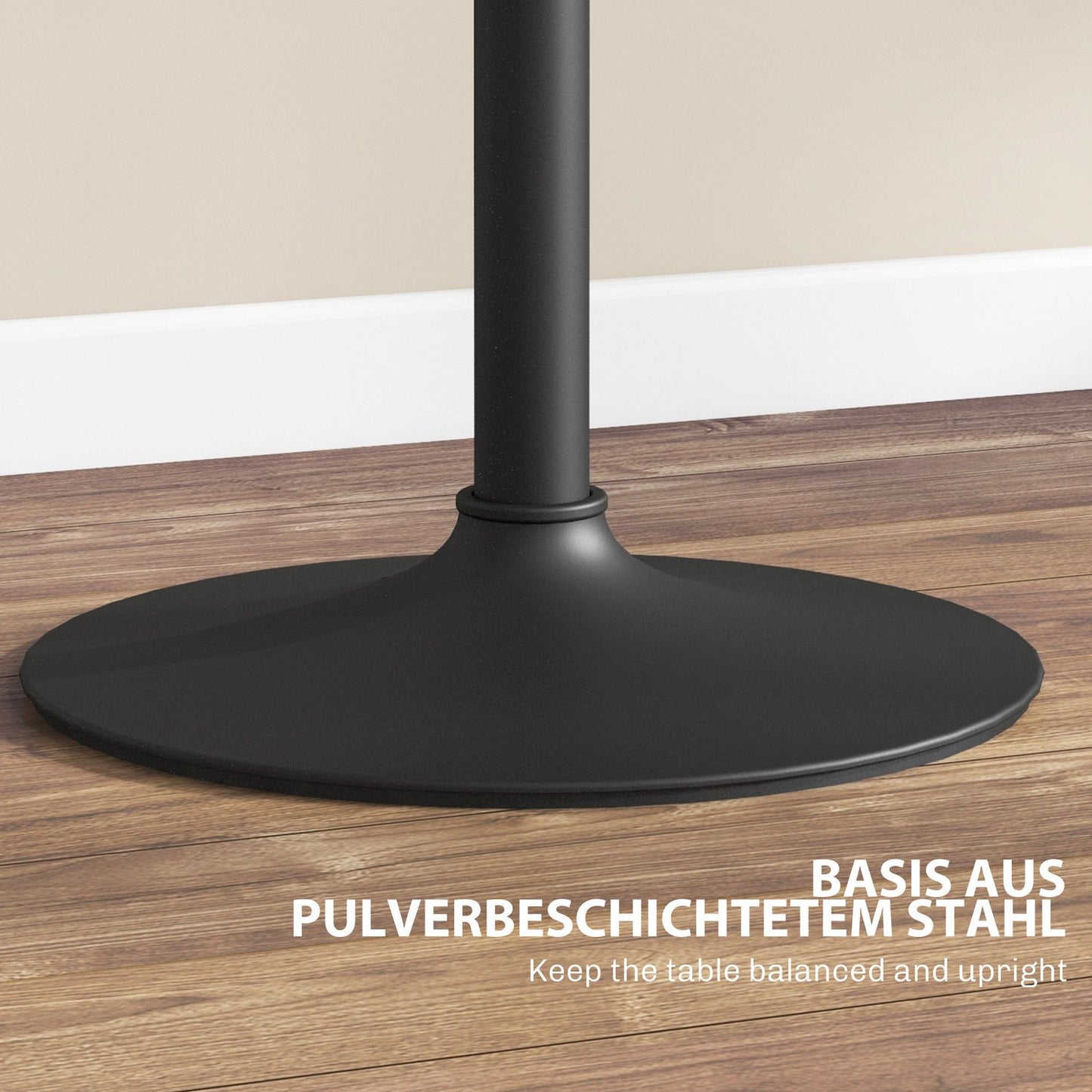 Round black dining table, marble look - adjustable Ø60 x 68-93.5 cm