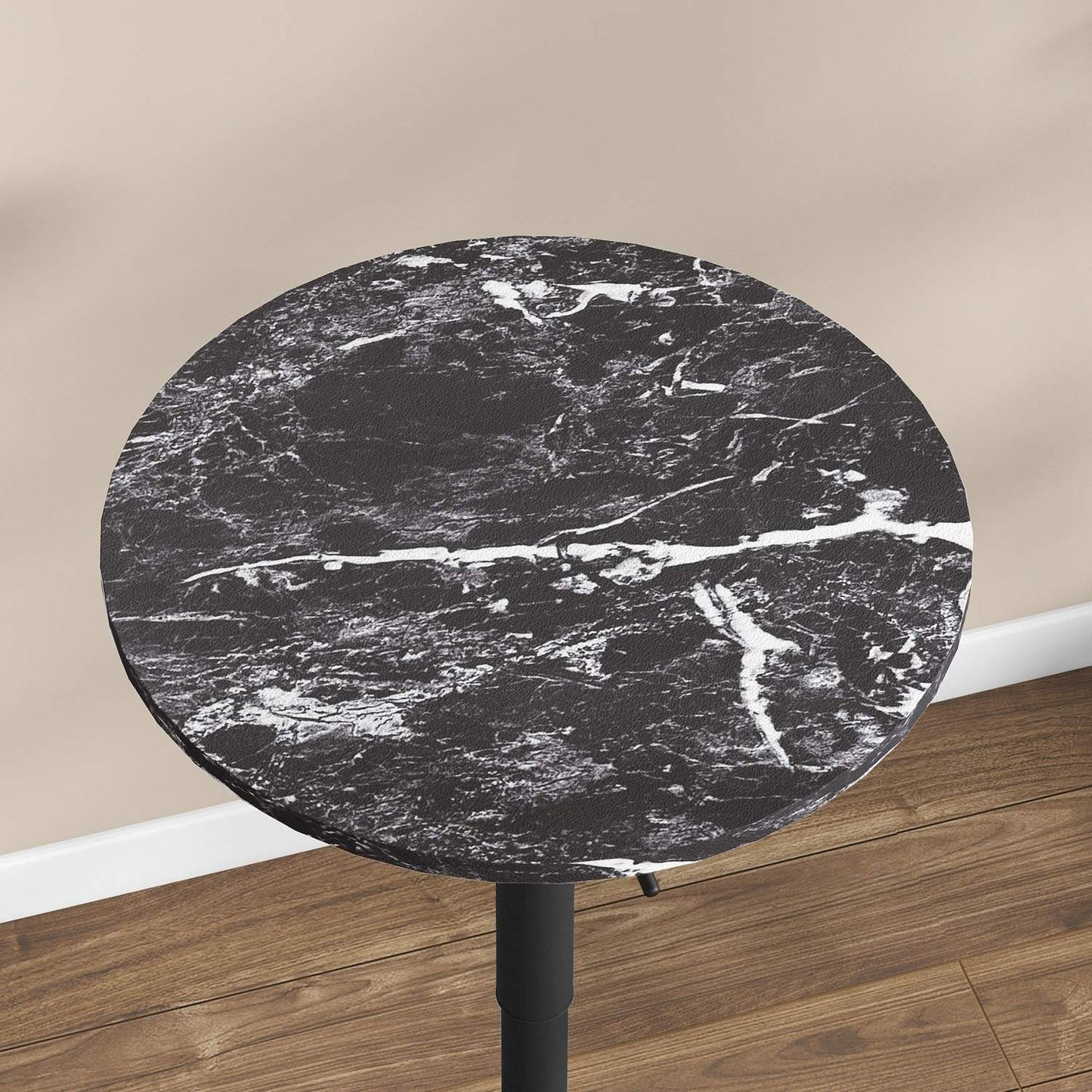 Round black dining table, marble look - adjustable Ø60 x 68-93.5 cm