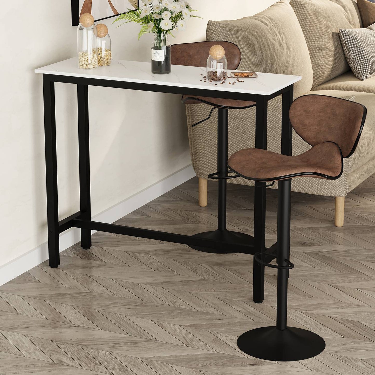 Bar table with marble look, adjustable feet, steel 120x40x100 cm