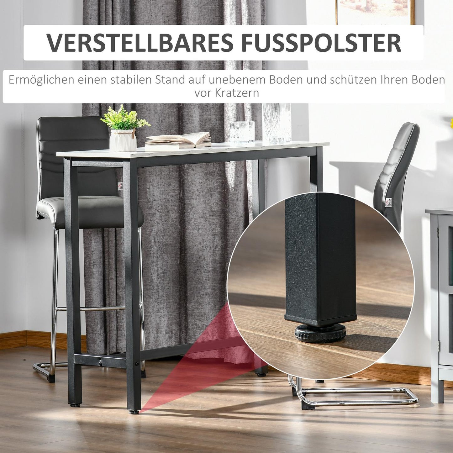 Bar table with marble look, adjustable feet, steel 120x40x100 cm