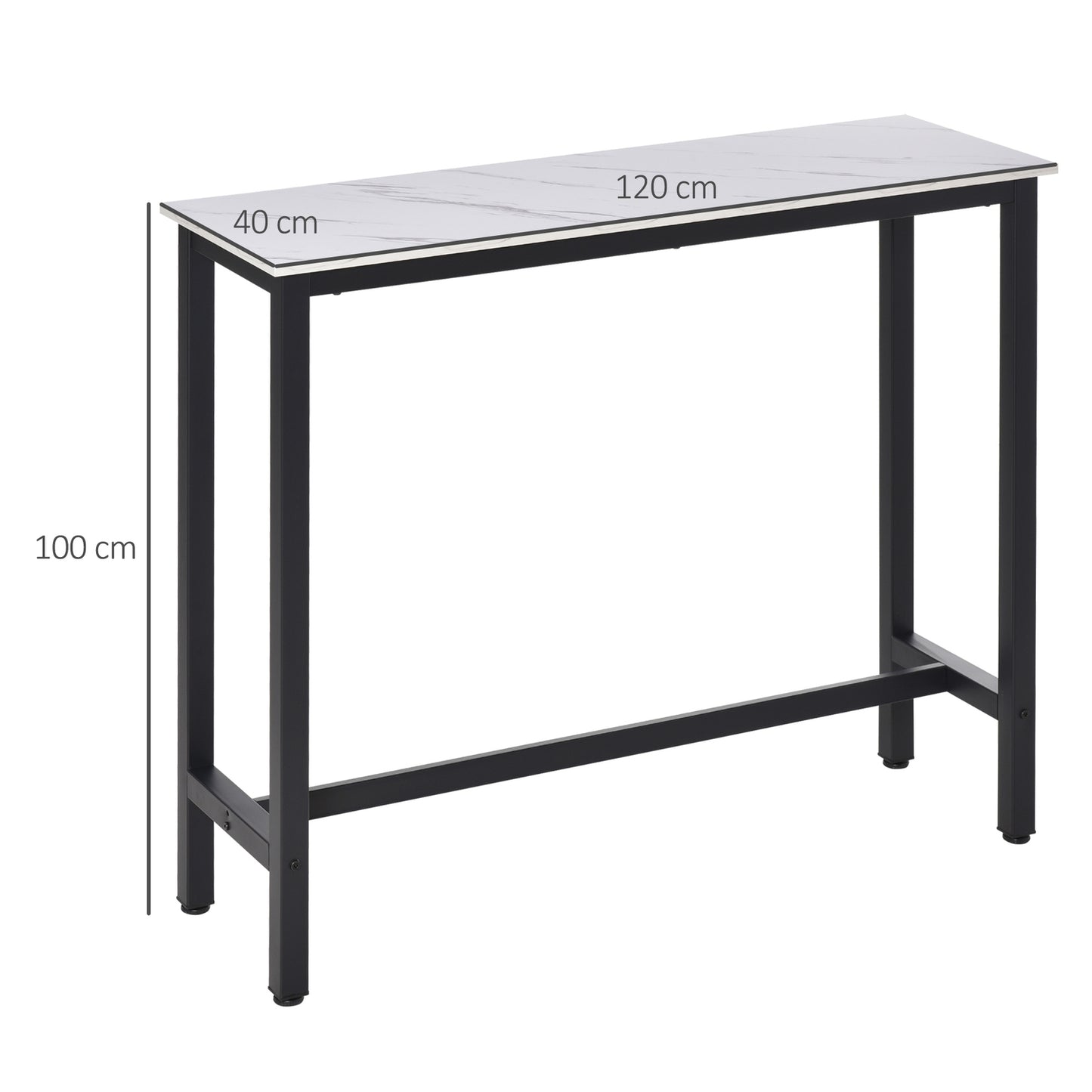 Bar table with marble look, adjustable feet, steel 120x40x100 cm